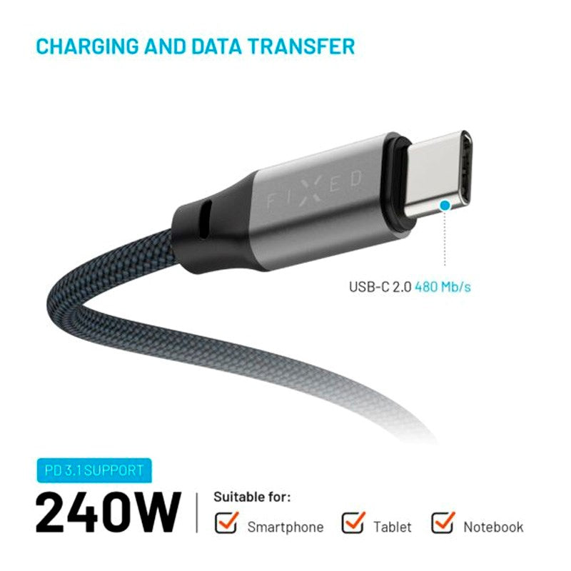 Fixed - Magnetic USB-C til USB-C Kabel - 240W - 1.2m - Sort