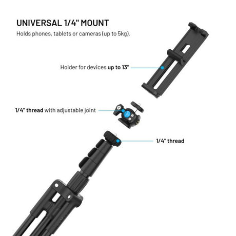 Fixed Justerbar Tripod Mobil Stativ - 190cm - Sort