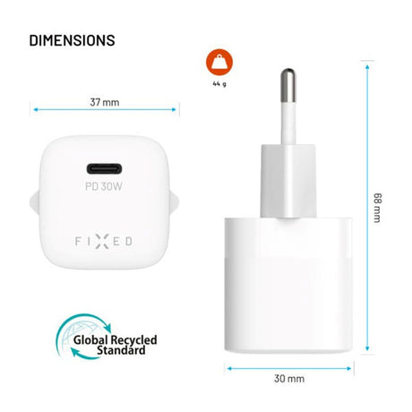 Fixed 30W Mini Vægoplader m. USB-C & Power Delivery - Hvid