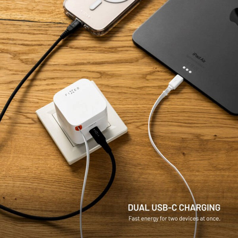 Fixed 65W USB-C Vægoplader inkl. Udtrækkeligt USB-C Kabel - Hvid