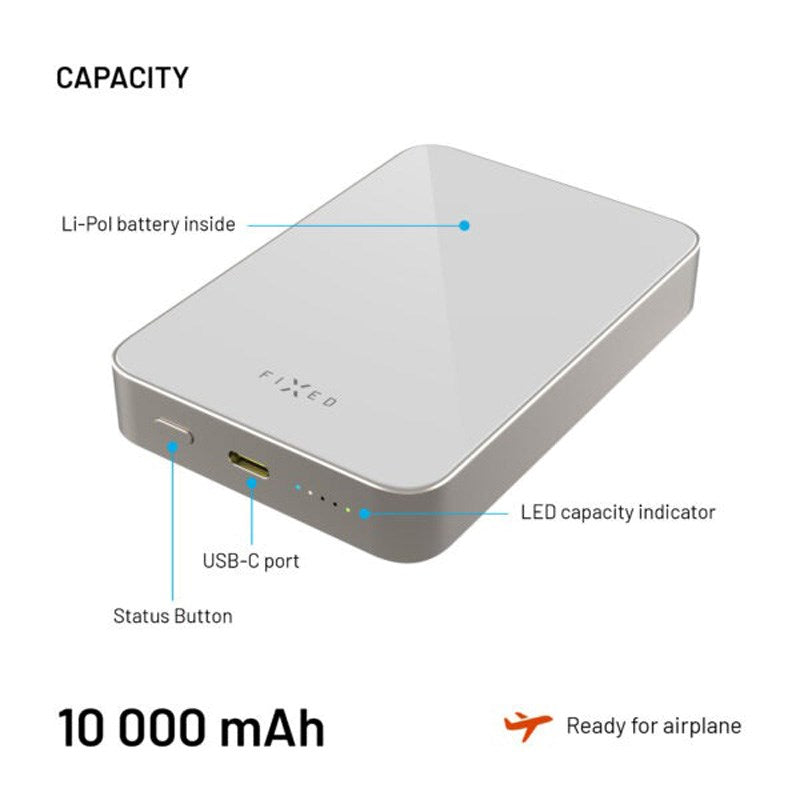 Fixed MagZen Powerbank 10.000 mAh m. Qi2 - Grå