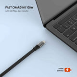 Fixed Udtrækkeligt Kabel - USB-C til USB-C - 100W - 1m - Sort