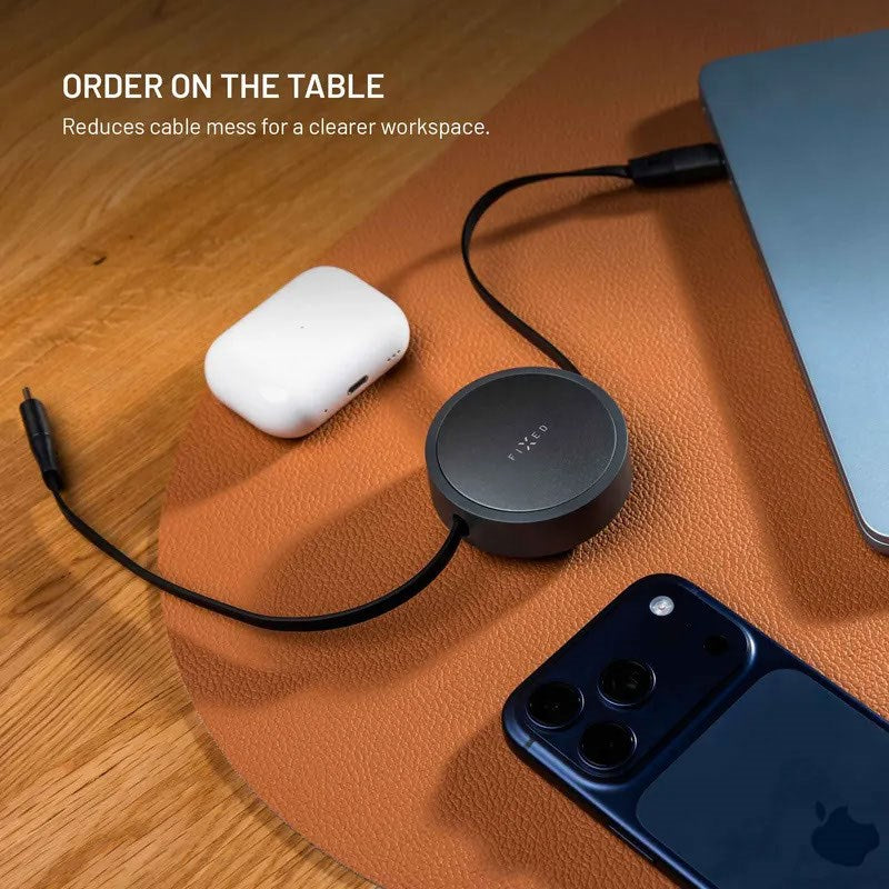 Fixed Udtrækkeligt Kabel - USB-C til USB-C - 100W - 1m - Sort