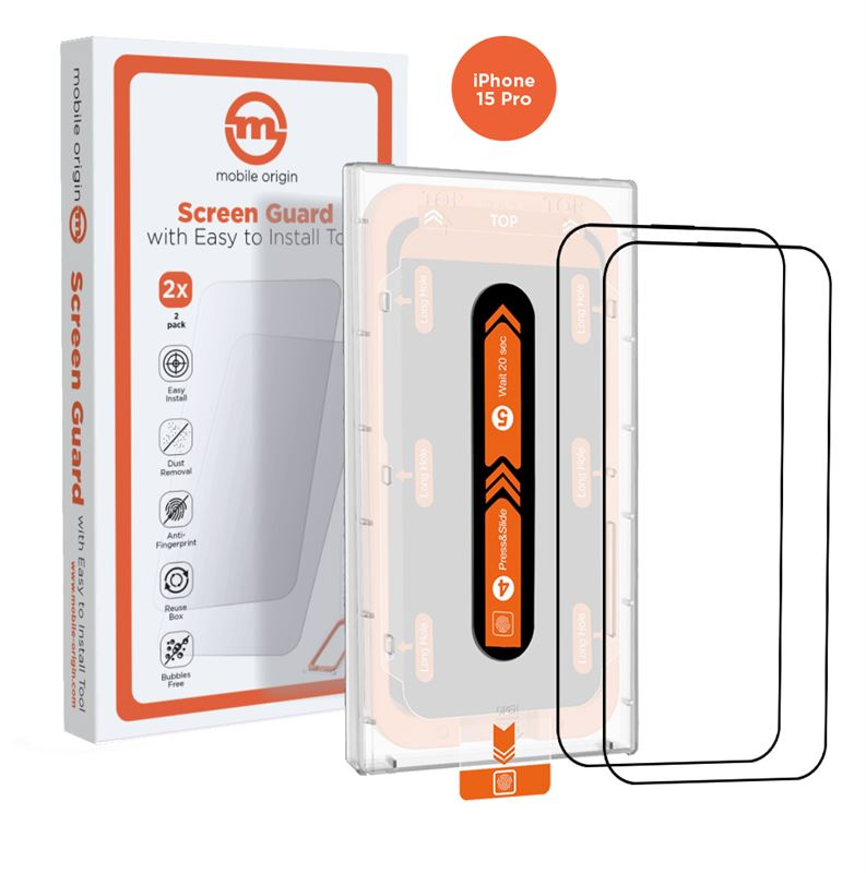 iPhone 15 Pro Mobile Origin Orange Screen Guard Skjermbeskyttelse – 2 stk. - Gjennomsiktig