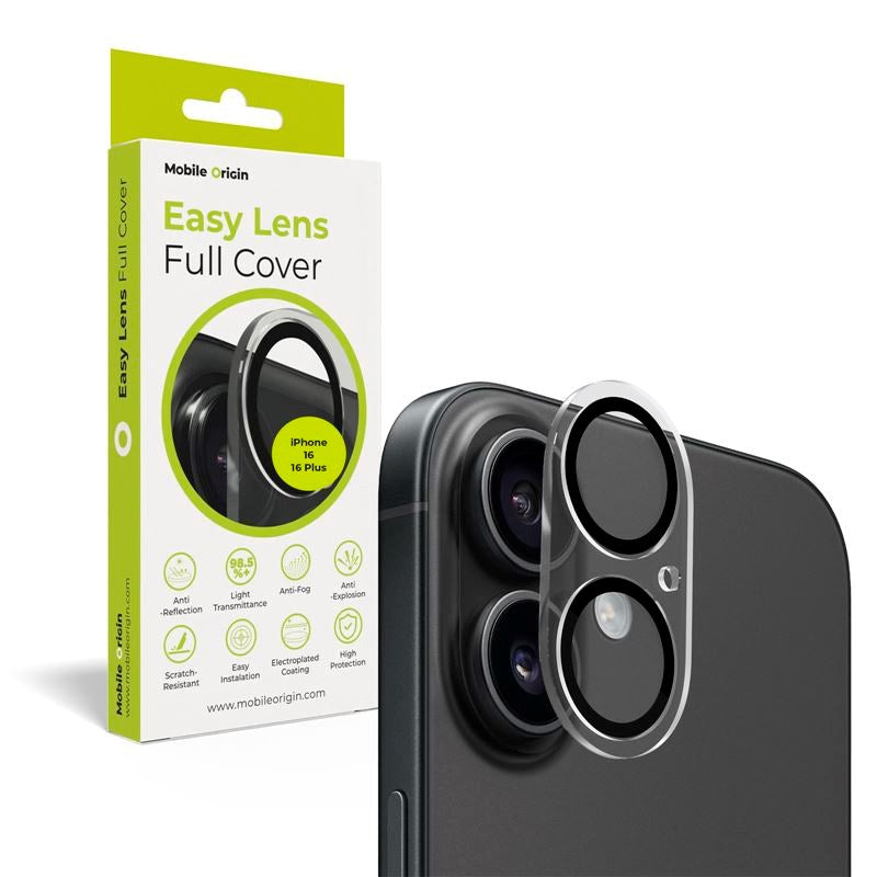 iPhone 16/16 Plus Mobile Origin herdet glass kameralinsebeskytter - gjennomsiktig / svart kant
