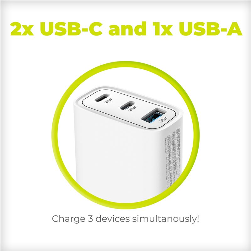 Mobil Origin GaN 40W Vegglader USB-A + 2 USB-C - Hvit