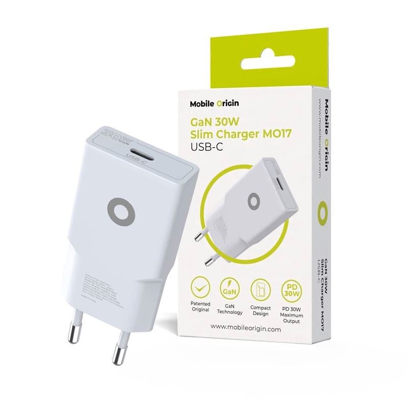 Mobile Origin - MO17 30W Slim Vægoplader m. 1x USB-C - Hvid