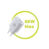 Mobile Origin GaN Vægoplader - 65W - 2 x USB-C - Hvid