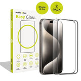 iPhone 15 Pro Mobile Origin EasyGlass Skærmglas - 2 stk - Gennemsigtig /  Sort Kant