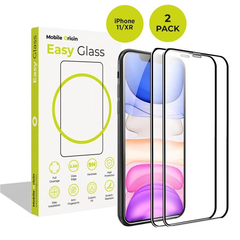 iPhone 11 / XR Mobile Origin EasyGlass Skærmglas - 2 stk - Gennemsigtig /  Sort Kant