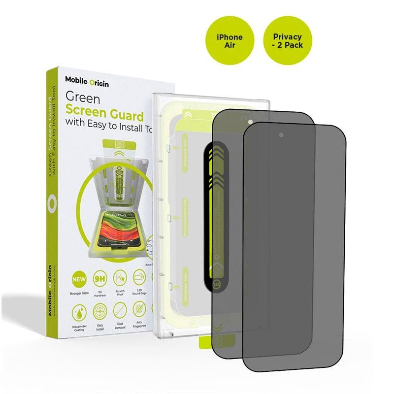 Mobile Origin iPhone Air Screen Guard Skærmbeskyttelse inkl. Monteringssæt - Privacy Funktion - 2 stk. - Gennemsigtig