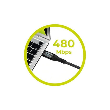 Mobile Origin USB-A til USB-C Kabel m. Indbygget Display - 66W - 1,5 m - Sort