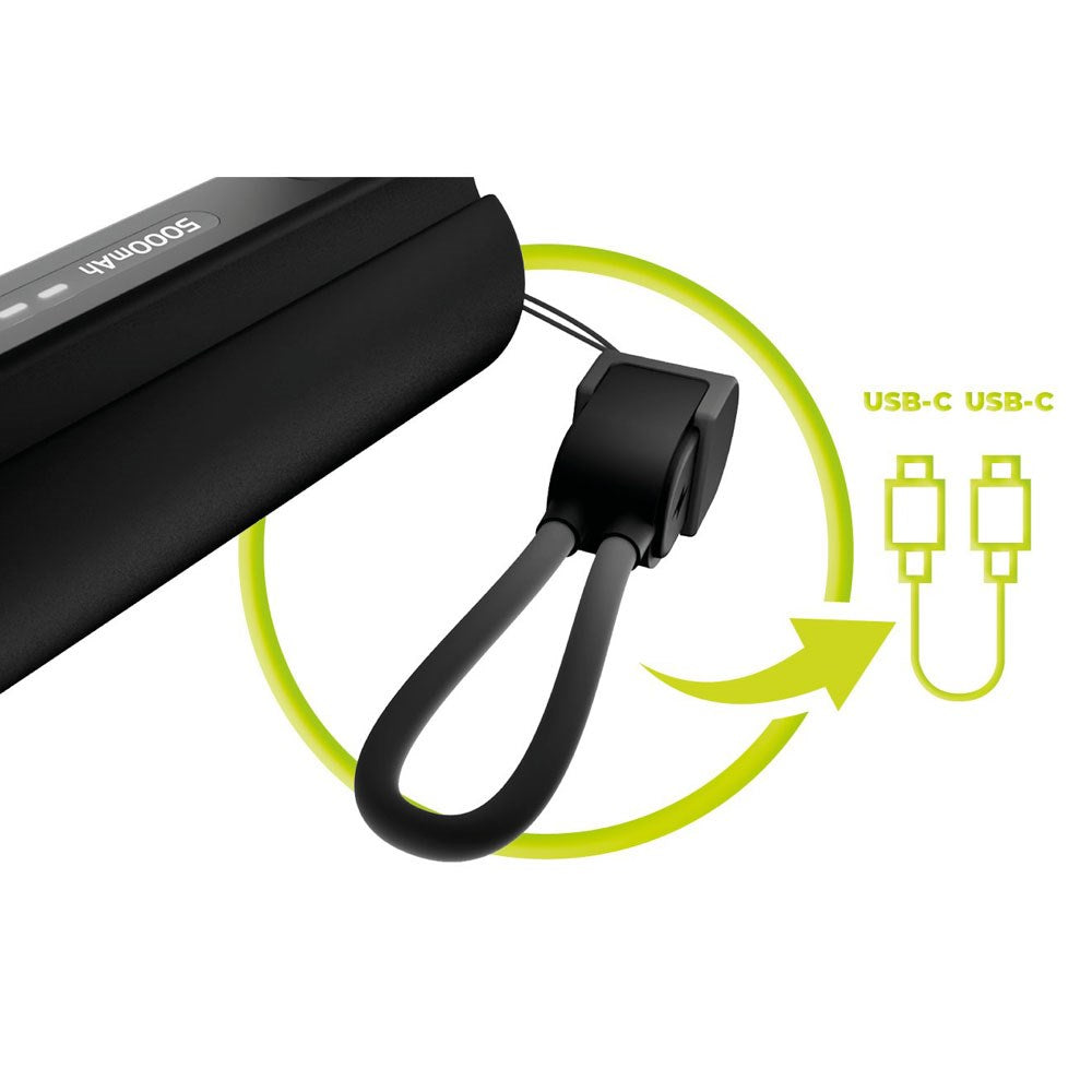 Mobile Origin Kompakt PowerBank - Lommelygte & USB-C Kabel -  5000 mAh - Sort