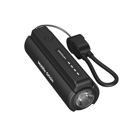 Mobile Origin Kompakt PowerBank - Lommelygte & USB-C Kabel -  5000 mAh - Sort