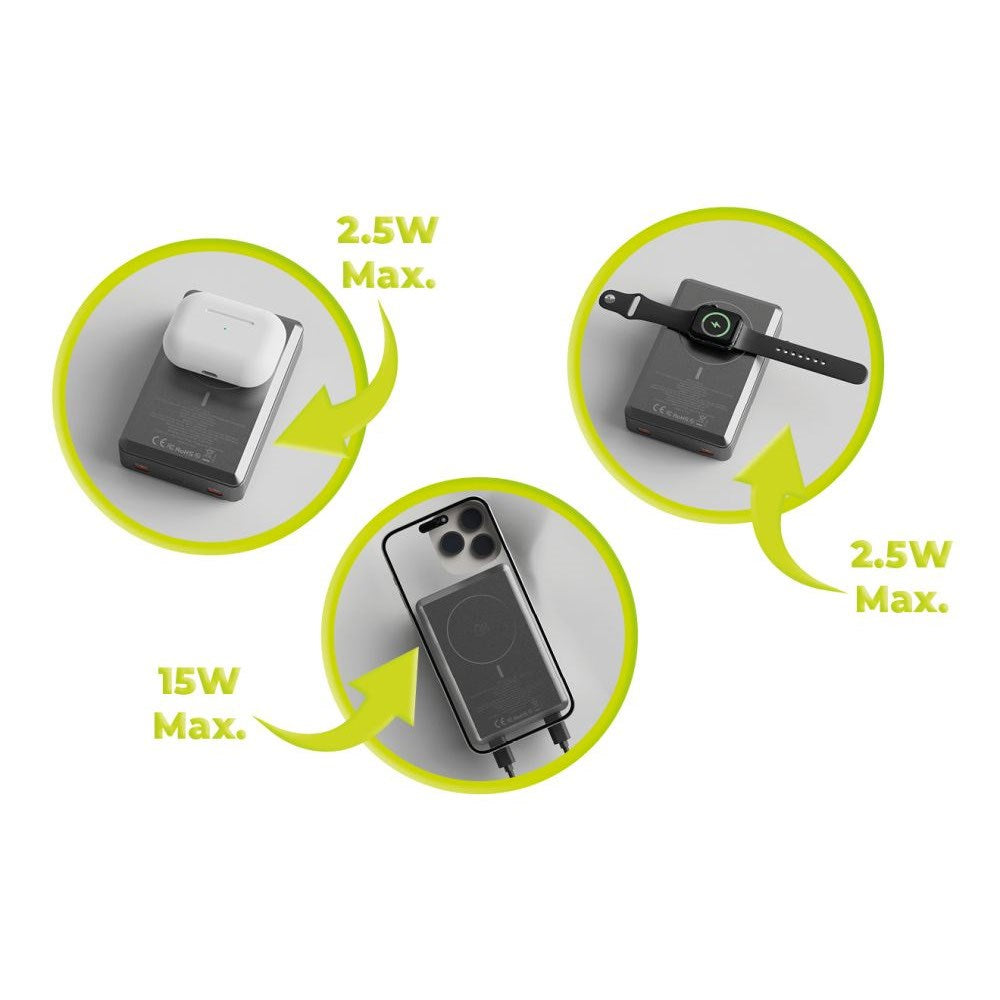 Mobile Origin 20.000mAh Powerbank - 30W - USB-C - Trådløs Opladning - MagSafe Kompatibel - Grå