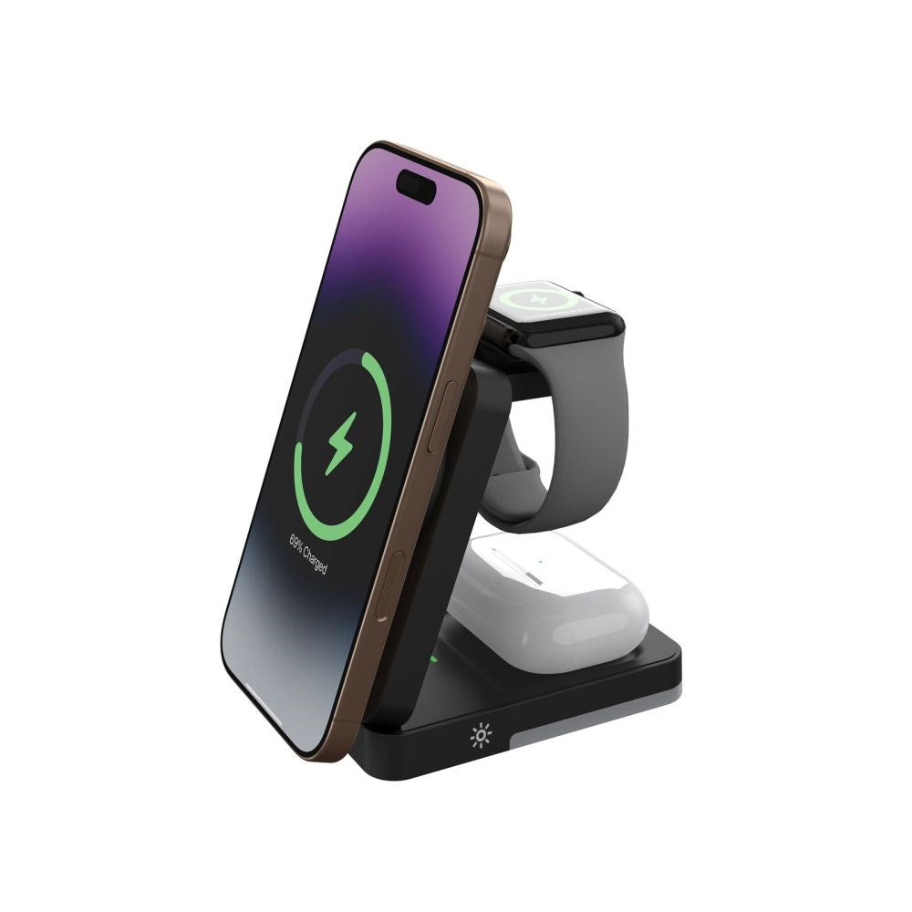 Mobile Origin 3-in-1 Trådløs Oplader til iPhone / AirPods / Apple Watch - Foldbart Design - MagSafe Kompatibel - Sort