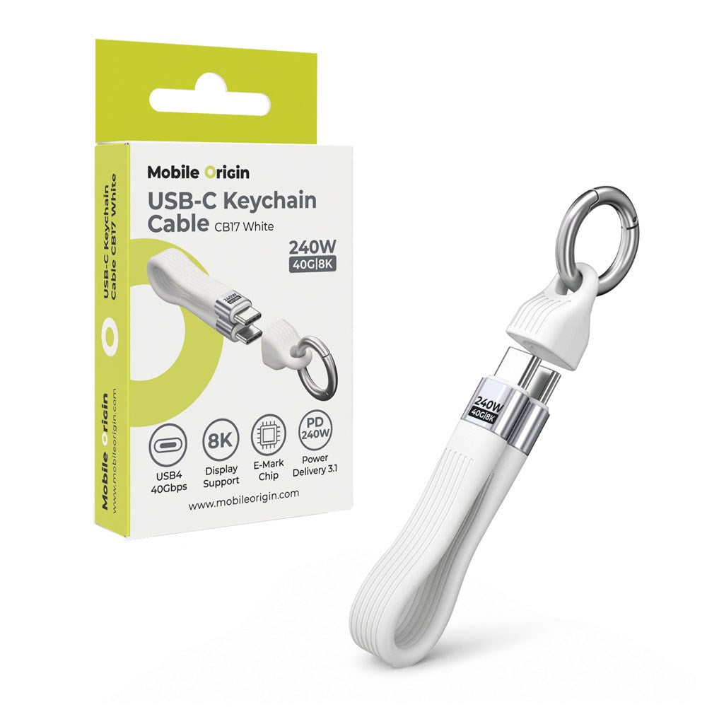 Mobile Origin 240W USB-C til USB-C Kabel m. Nøglering - 13cm - Hvid