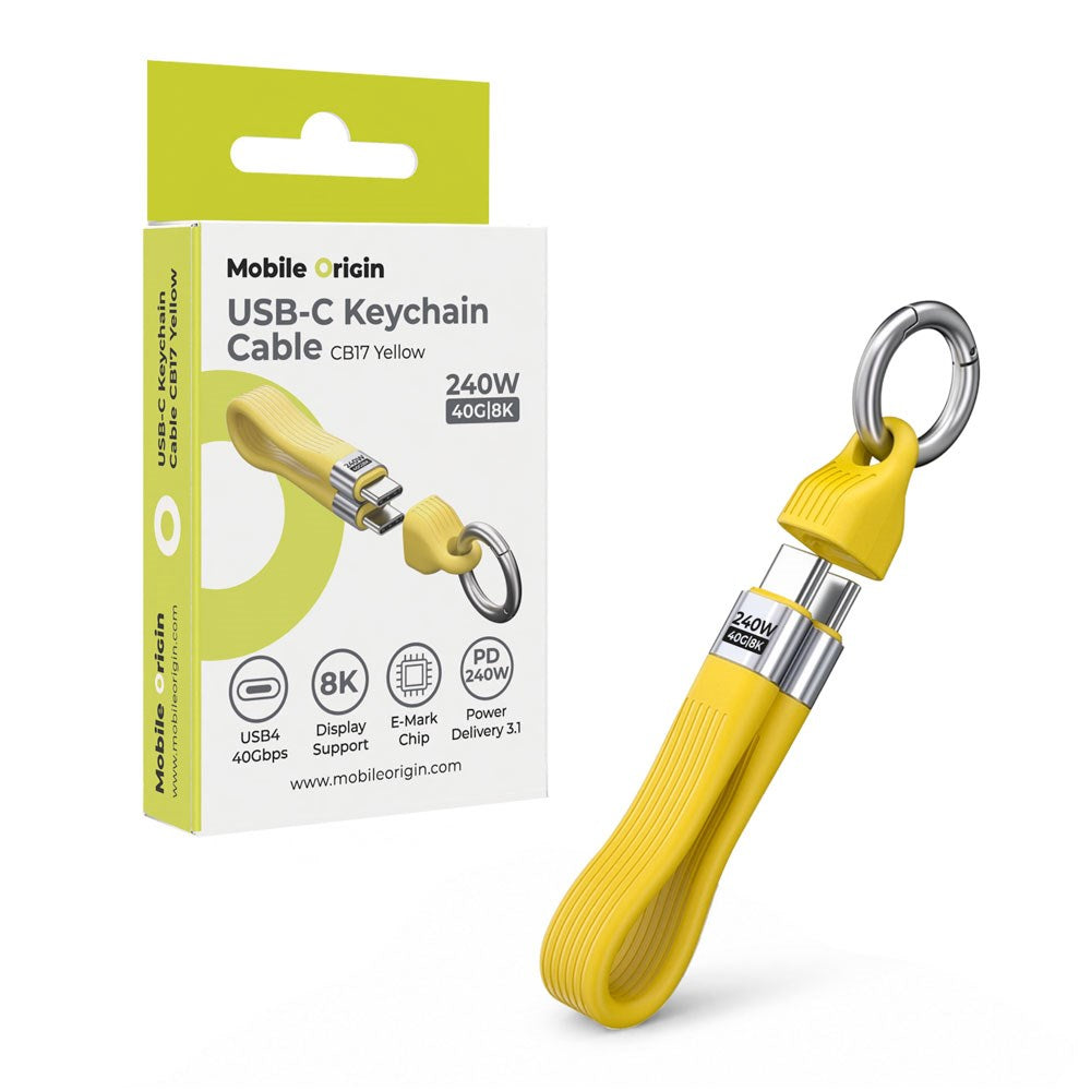 Mobile Origin 240W USB-C til USB-C Kabel m. Nøglering - 13cm - Gul