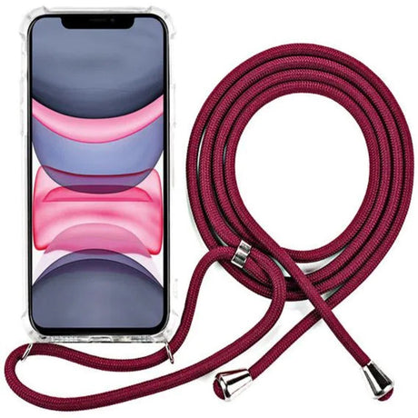 iPhone 11 Plastik Cover m. Strop / Snor - Gennemsigtig/Rød