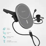 Epico Magnetisk Mobilholder til Bil m. 15W Trådløs Opladning & 18W Biloplader - MagSafe Kompatibel - Space Grey