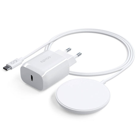 Epico 15W magnetisk trådløs lader m. 20W PD Vegglader - MagSafe-kompatibel - Hvit