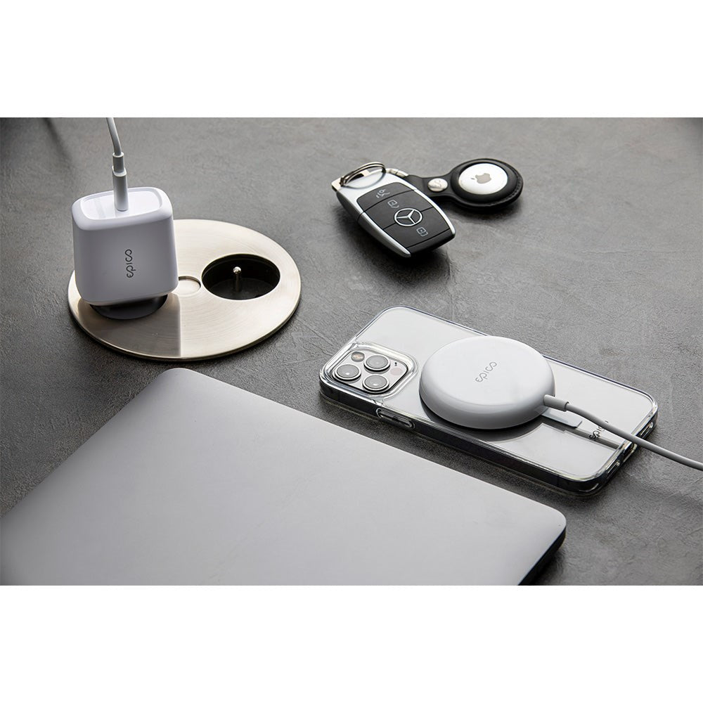 Epico 15W magnetisk trådløs lader m. 20W PD Vegglader - MagSafe-kompatibel - Hvit