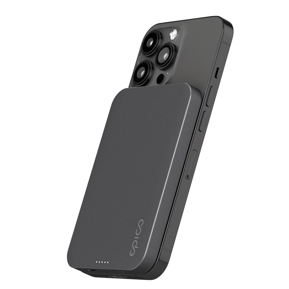 Epico 20W aluminium trådløs magnetisk Powerbank 5000 mAh w. USB-C-kabel - MagSafe-kompatibel - Space Grey