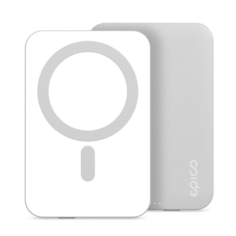 Epico 20W aluminium trådløs magnetisk Powerbank 5000 mAh w. USB-C-kabel - MagSafe-kompatibel - Sølv