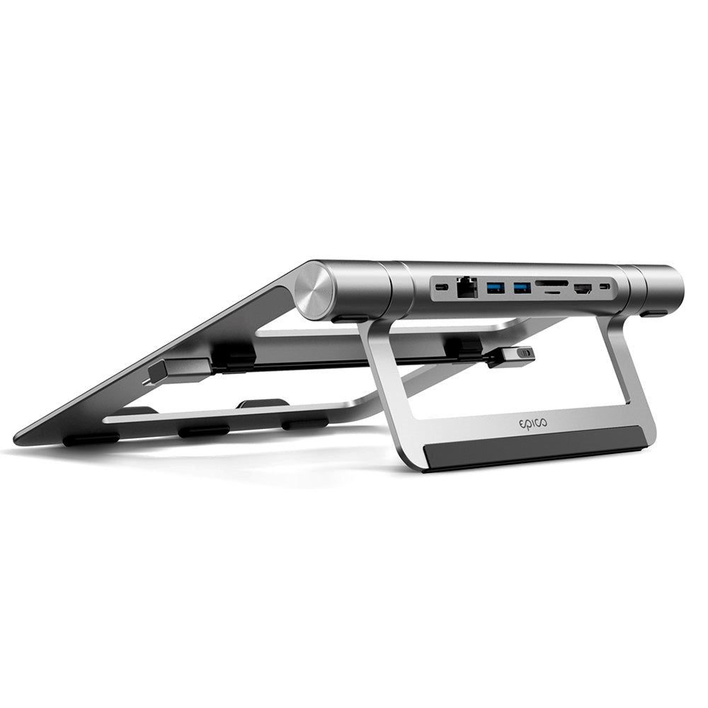 Epico 8-i-1 multiport USB-C-adapter m. Bærbar stativ - Space Grey