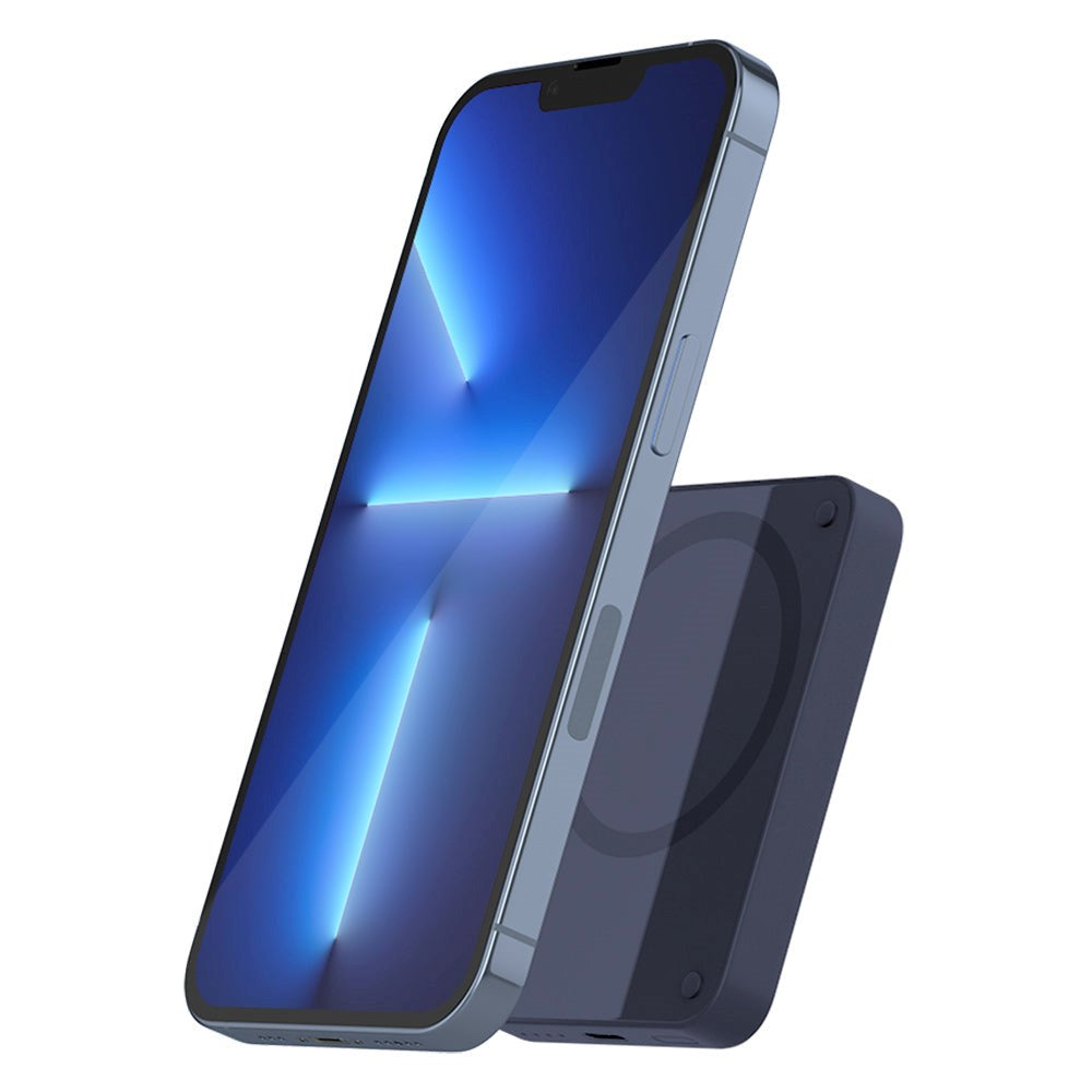 Epico 15W trådløs magnetisk Powerbank 4200 mAh w. USB-C &amp; Lightning-kabel - MagSafe-kompatibel - Blå