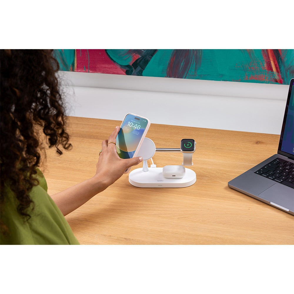 Spello 3-i-1 magnetisk trådløs lader 15W - MagSafe-kompatibel - Hvit