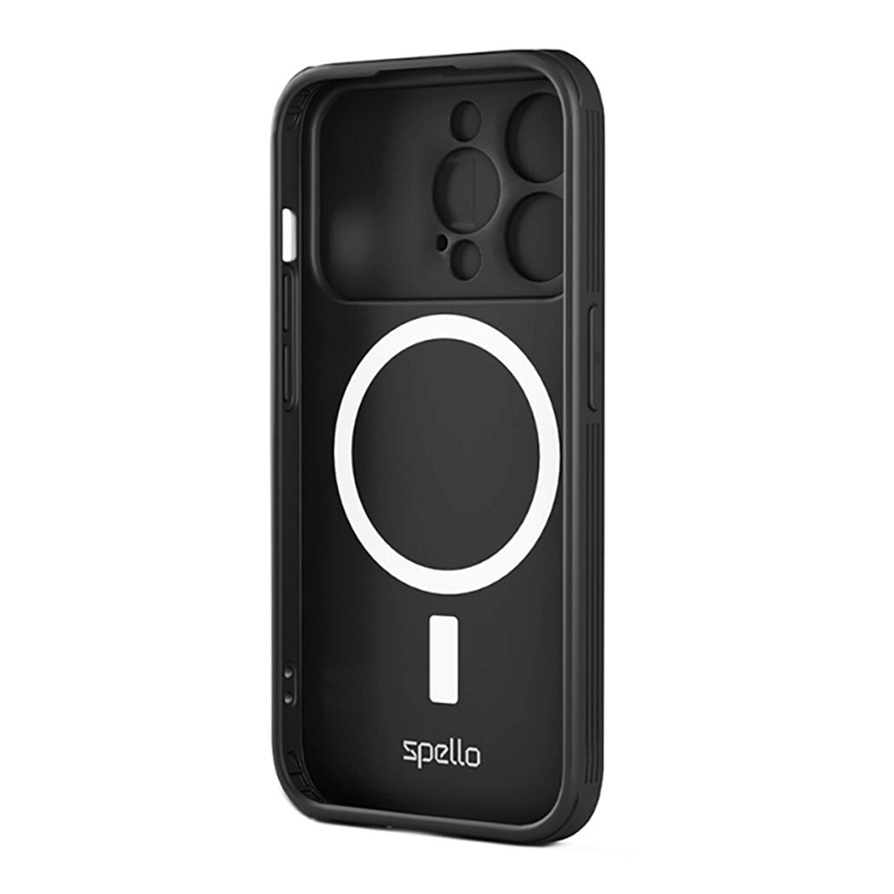 Spello iPhone 15 Slitesterk magnetisk deksel m. Cam Slider - MagSafe-kompatibel - Svart