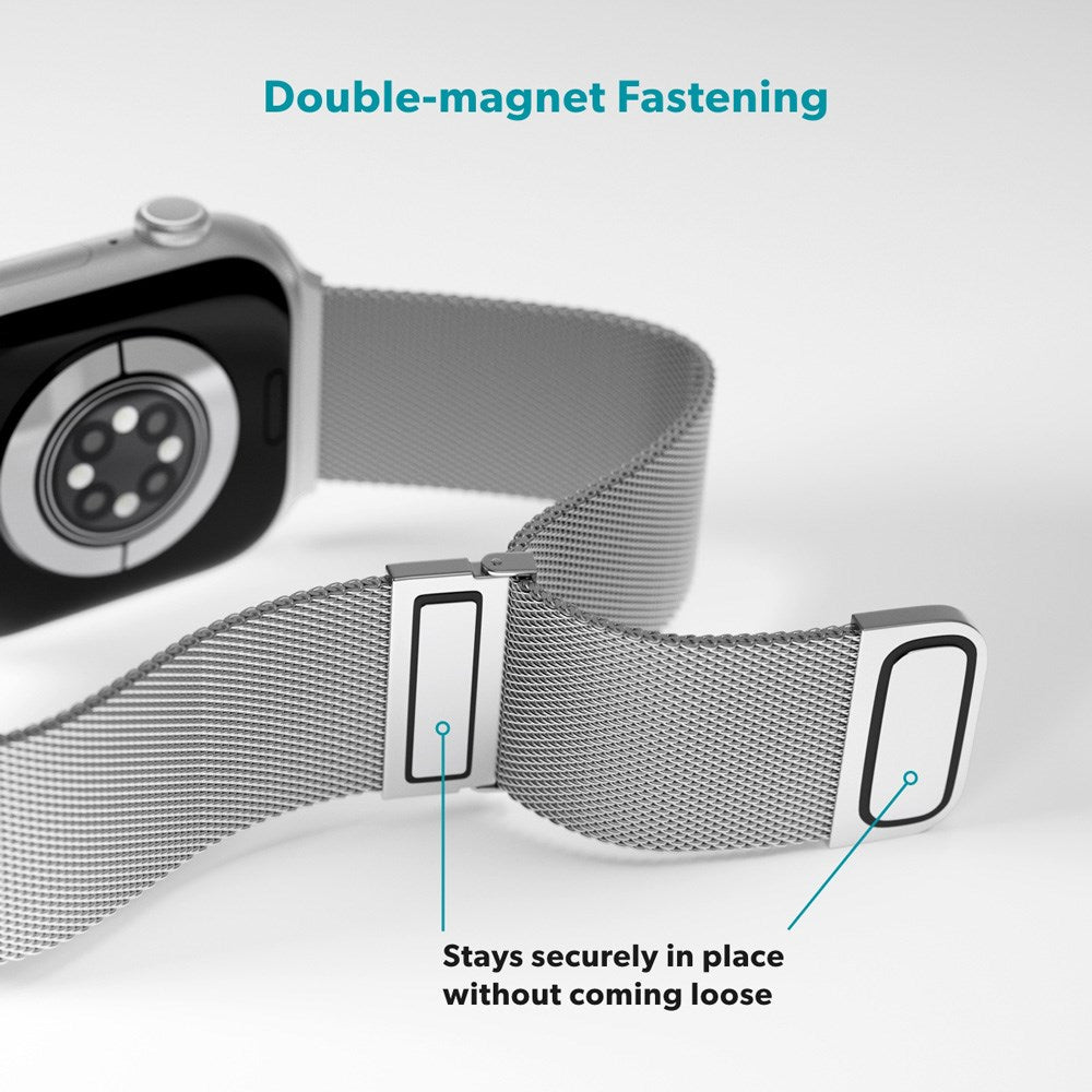 Apple Watch (38/40/SE/41/42 mm) Epico Milanese+ (pluss) stropp i rustfritt stål - sølv