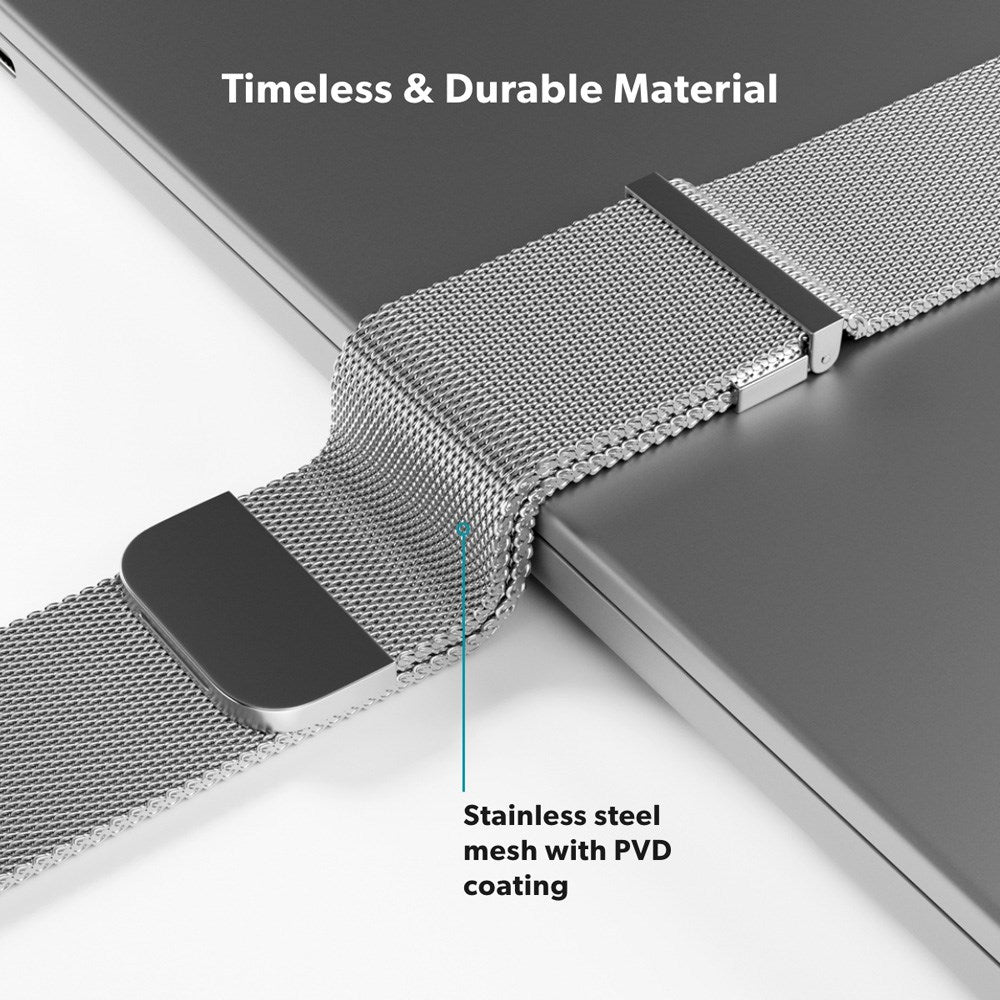 Apple Watch (38/40/SE/41/42 mm) Epico Milanese+ (pluss) stropp i rustfritt stål - sølv