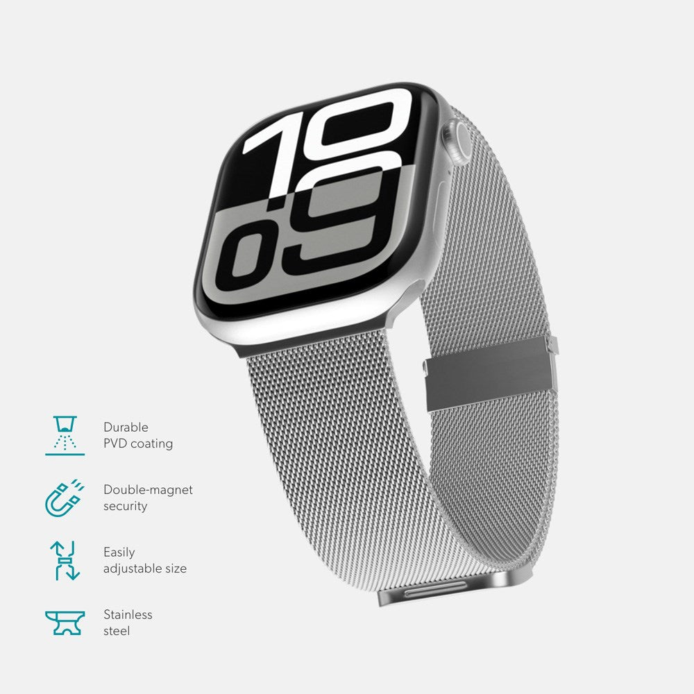Apple Watch (38/40/SE/41/42 mm) Epico Milanese+ (pluss) stropp i rustfritt stål - sølv