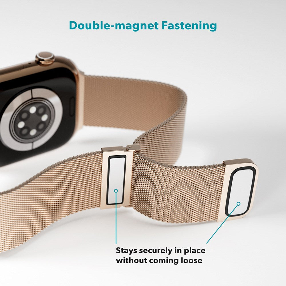 Apple Watch (42/44/SE/45/46/49 mm) Epico Milanese+ (pluss) rustfritt stålbånd - gull