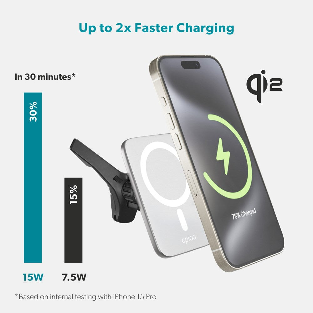 Epico Qi2 Mag+ billader - 15W trådløs lading - MagSafe-kompatibel - Hvit