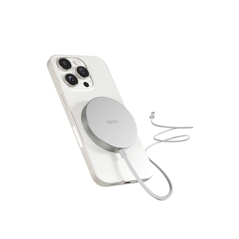 Trådløs Lader 15W - Epico Qi2 MagSafe Lader - Sølv