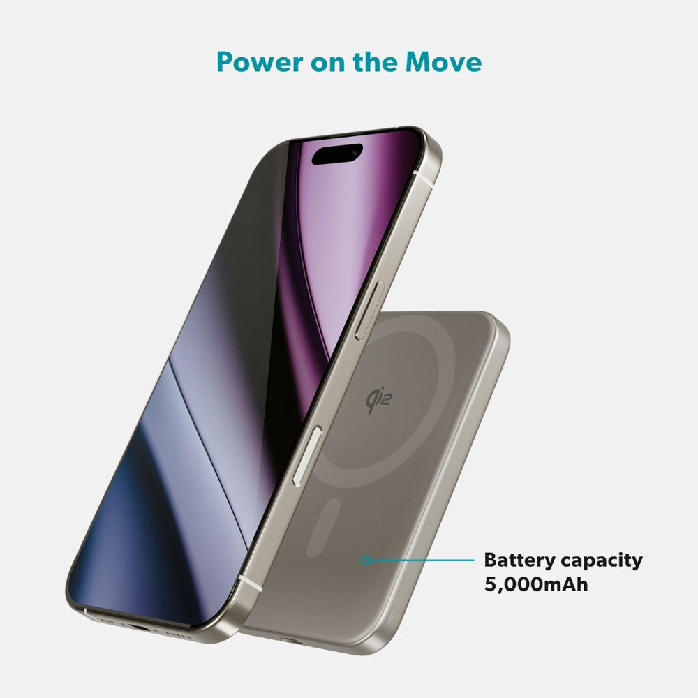 Epico 15W UltraPack EM51 5000 mAh Slim Alu Mag+ Power Bank - m. USB-C - Qi2 / MagSafe-kompatibel - Titanium