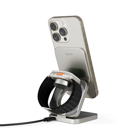 Epico sammenleggbar 15W 3-i-1 magnetisk lader - Mobil / AirPods / Apple Watch - Sølv