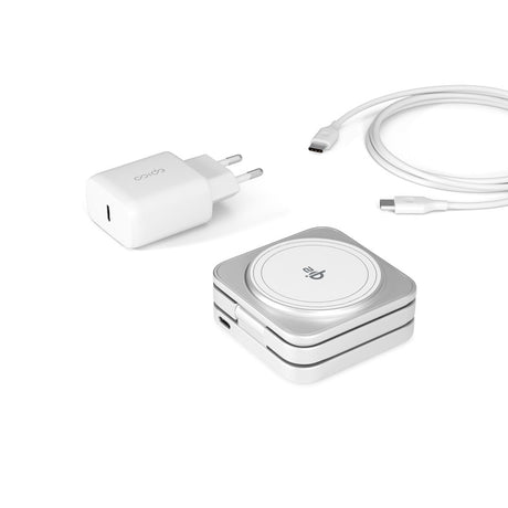 3-i-1 trådløs lader - Epico UltraBase Qi2 Fold Alu Mag+ - MagSafe-kompatibel - Hvit