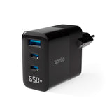 Spello 65W PD Vægoplader m. 2 x USB-C / 1 x USB-A - Sort