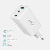 Epico UltraBoost GaN 65W Vegglader m. 2x USB-C / 1x USB-A - Hvit
