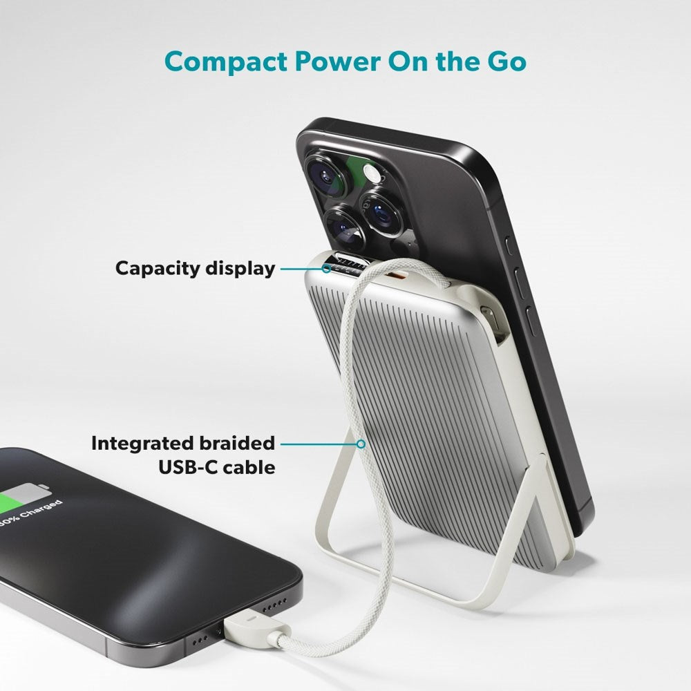 Epico UltraPack 15W Power Bank 10.000 mAh m. USB-C Kabel og Stander - MagSafe / Qi2 Kompatibel - Grå