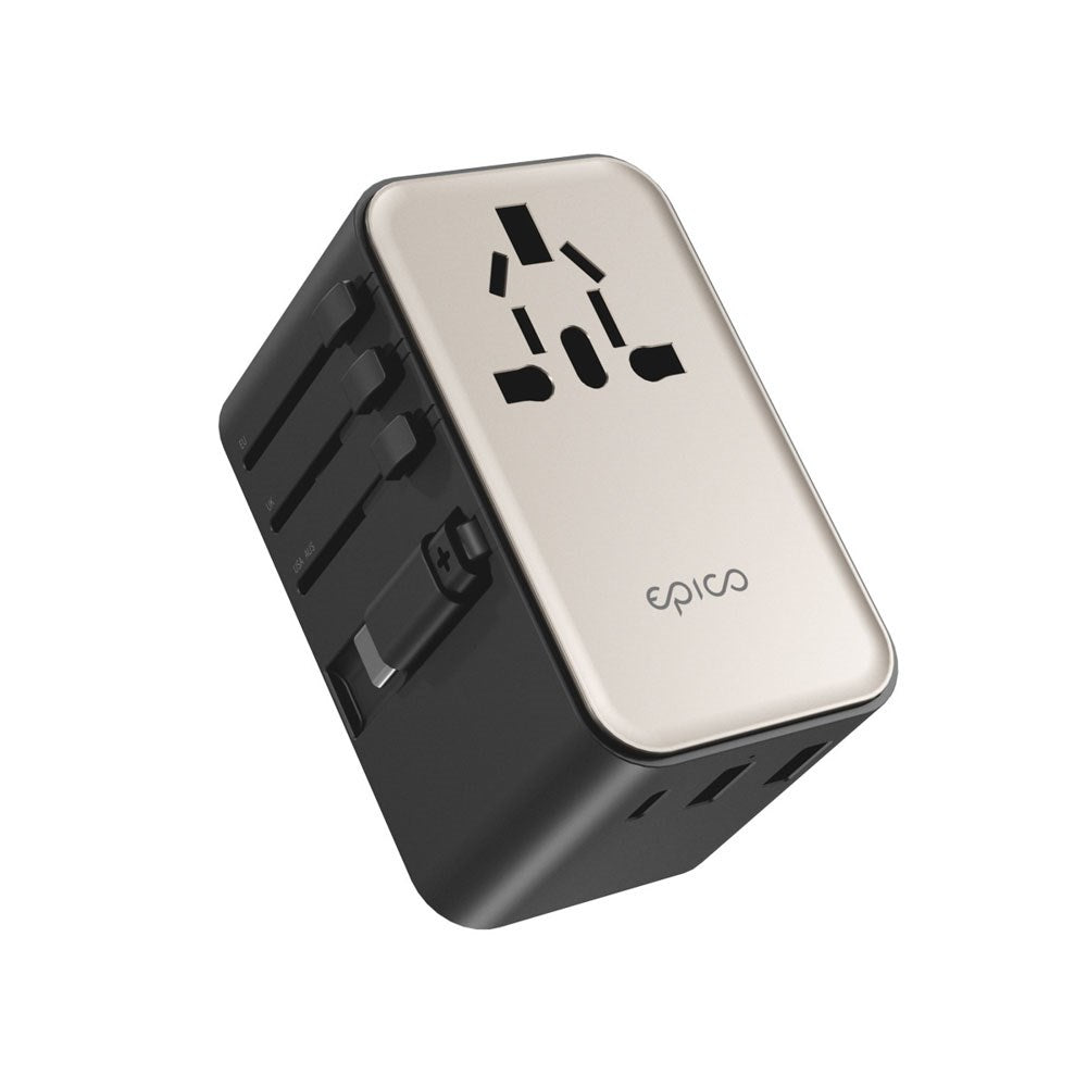Epico UltraBoost Universal GaN 70W reiseadapter m. 2 x USB-A 1 x USB-C - Titanium
