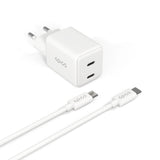 Epico UltraBoost GaN 35W Vægoplader - 1.2m USB-C til USB-C Kabel - 2x USB-C - Hvid