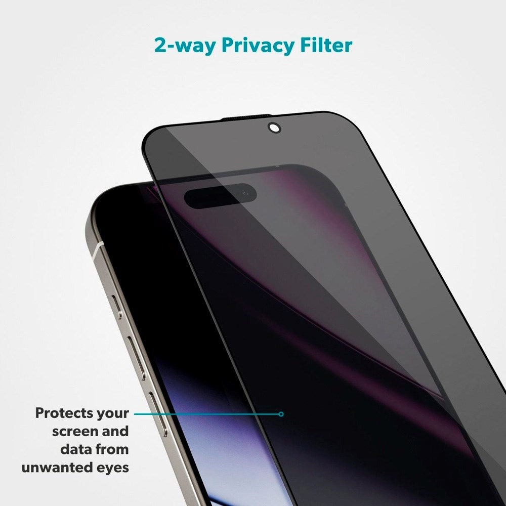 Epico - iPhone 17 Pro Max - Privacy Glass 3D Skærmbeskyttelsesglas m. Installationsramme - Gennemsigtig