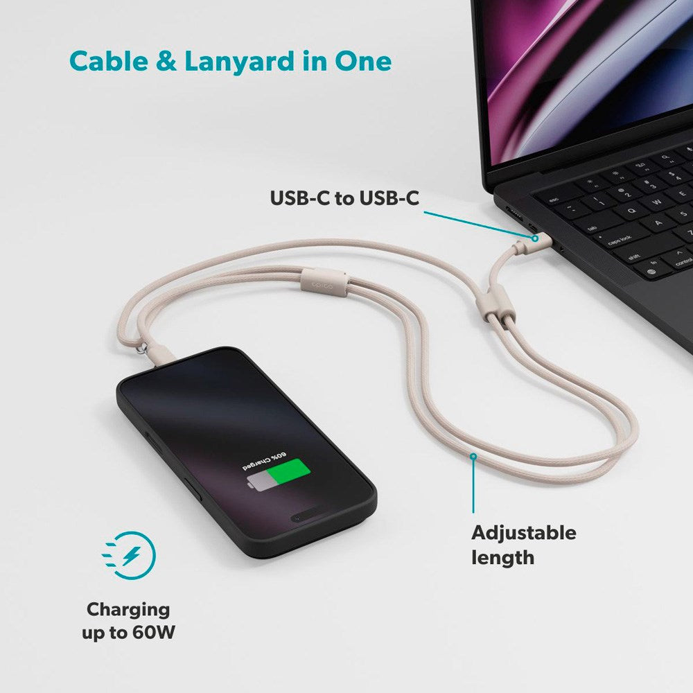 Epico Mobilstrop m. Integreret USB-C til USB-C Kabel - Beige