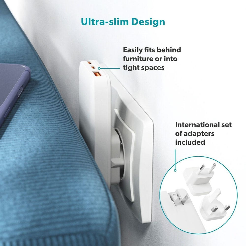 Epico UltraBoost Flat Rejse Vægoplader - 2 x USB-C & 1 x USB-A - 65W - Hvid