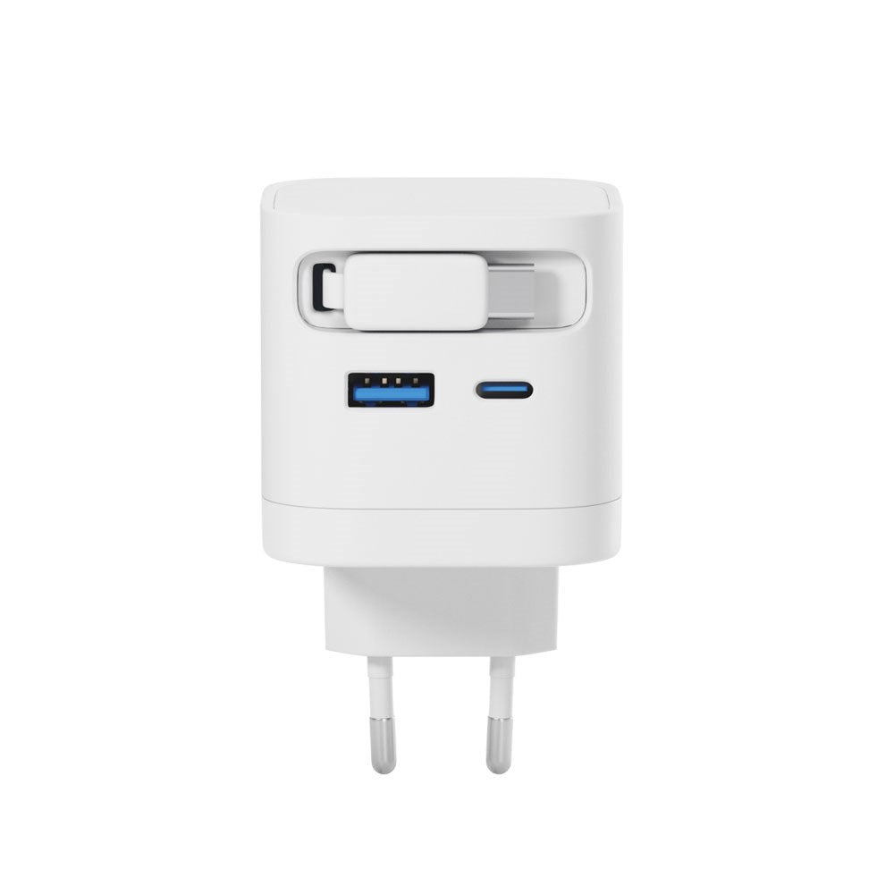 Epico UltraBoost  Vægoplader - USB-C / USB-A / Udtrækkeligt USB-C Kabel - 65W - Hvid
